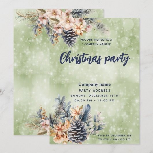 Winter Pine kegel bloemenkerstfeest corporate Kaart (Voorkant / Achterkant)