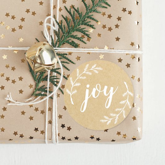 Winter Pine Krans Christmas Joy Kraft Ronde Sticker