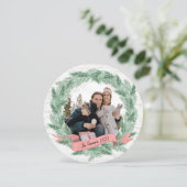 Winter Pine krans en banner met foto Feestdagenkaart (Staand voorkant)