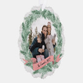 Winter Pine krans en banner met foto Ornament Kaart (Rechts)