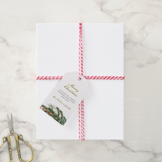 Winter Pine Merry Christmas Gift Labels Cadeaulabel (Met Touw)
