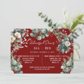 Winter Pine Naalden Rode Bessen Repetitie Diner Kaart (Staand voorkant)