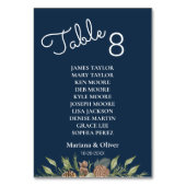 Winter Pine Navy Blue Table Number Kaart met namen (Achterkant)