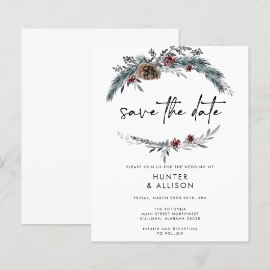Winter Pine Save the Date (Voorkant / Achterkant)