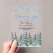 Winter Pine Snow in Love Snowflakes Bridal Shower Acryl Uitnodigingen (Insitu (Draagbaar))