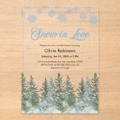 Winter Pine Snow in Love Snowflakes Bridal Shower Acryl Uitnodigingen (Voorkant)