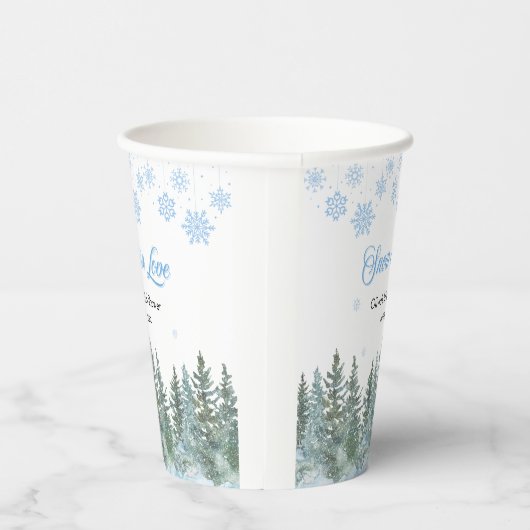 Winter Pine Snow in Love Snowflakes Bridal Shower Papieren Bekers (Rechts)