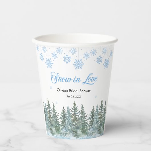 Winter Pine Snow in Love Snowflakes Bridal Shower Papieren Bekers (Voorkant)