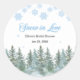 Winter Pine Snow in Love Snowflakes Bridal Shower Ronde Sticker