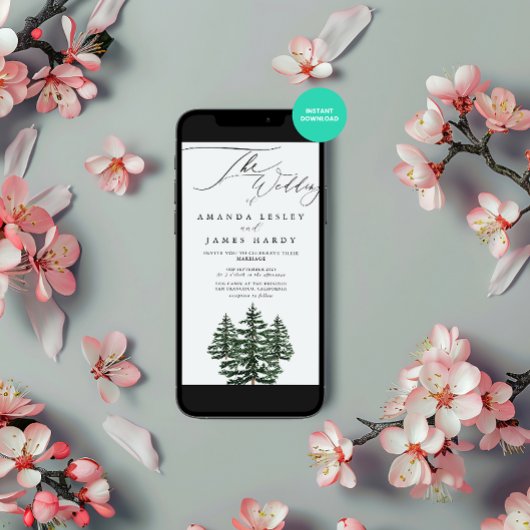 Winter Pine Snow Wedding Party Kaart