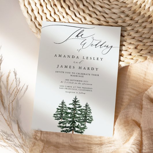 Winter Pine Snow Wedding Party Kaart