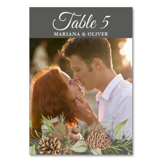 Winter Pine Stone Grey Trouwtafel Nummer Kaart (Voorkant)