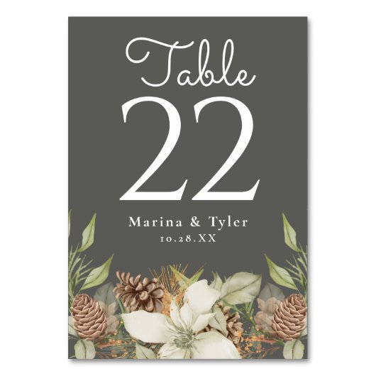 Winter Pine Stone Grey Trouwtafel Nummer Kaarten (Achterkant)