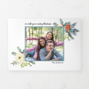 Winter Pine tak elegant 3 foto's Kerstmis Drieluik Wenskaart