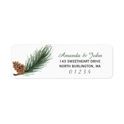 Winter Pine Tak Waterverf Retour Etiket (Voorkant)