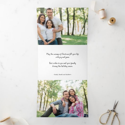 Winter Pine takken elegant 3 foto's Kerstmis Drieluik Wenskaart (Binnen)