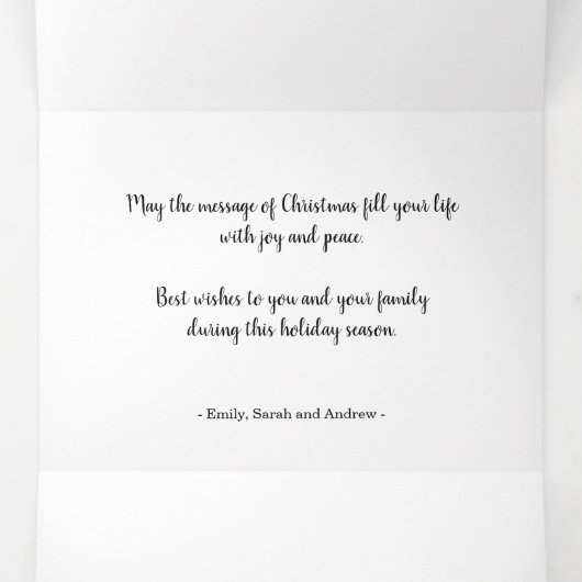 Winter Pine takken elegant 3 foto's Kerstmis Drieluik Wenskaart (Binnenkant midden)