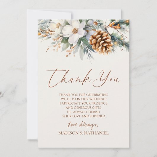 Winter Pine Tree Bloemen Bloemen Bedankkaart (Voorkant)