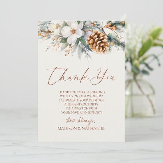 Winter Pine Tree Bloemen Bloemen Bedankkaart (Staand voorkant)