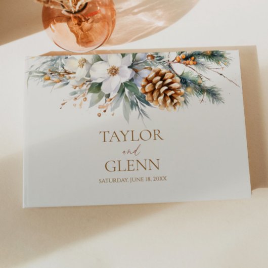 Winter Pine Tree Bloemen Bloemen Huwelijk Gastenboek