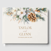 Winter Pine Tree Bloemen Bloemen Huwelijk Gastenboek (Voorkant)