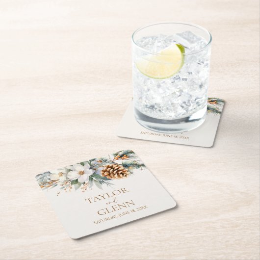 Winter Pine Tree Bloemen Bloementuin Trouwen Kartonnen Onderzetters (Insitu)