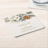 Winter Pine Tree Bloemen Bloementuin Trouwen Kartonnen Onderzetters (Schuin)