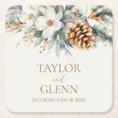 Winter Pine Tree Bloemen Bloementuin Trouwen Kartonnen Onderzetters (Voorkant)