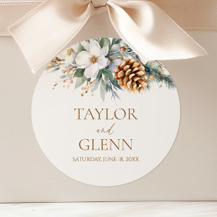 Winter Pine Tree Bloemen Bloementuin Trouwen Ronde Sticker