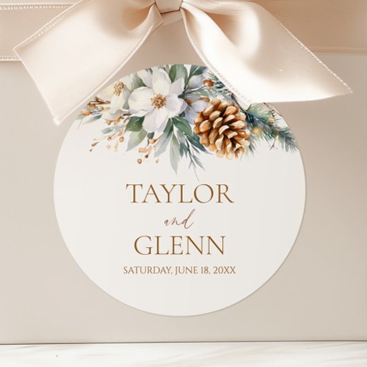 Winter Pine Tree Bloemen Bloementuin Trouwen Ronde Sticker