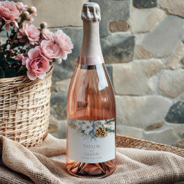 Winter Pine Tree Bloemen Bloementuin Trouwen Sparkling Wijnetiket