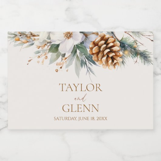 Winter Pine Tree Bloemen Bloementuin Trouwen Sparkling Wijnetiket (Enkel label)