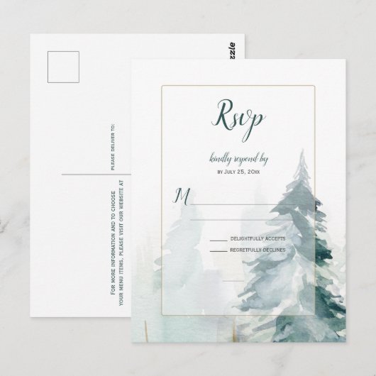 Winter Pine Tree Bruiloft RSVP Briefkaart (Voorkant / Achterkant)