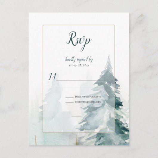 Winter Pine Tree Bruiloft RSVP Briefkaart (Voorkant)