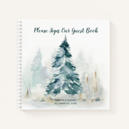 Winter Pine Tree Buffalo Plaid Bruiloft Gastenboek Notitieboek