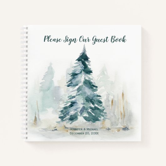 Winter Pine Tree Buffalo Plaid Bruiloft Gastenboek Notitieboek (Voorkant)