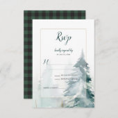 Winter Pine Tree Buffel Plaid Bruiloft RSVP (Voorkant / Achterkant)