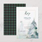 Winter Pine Tree Buffel Plaid Bruiloft RSVP Kaartje (Voorkant / Achterkant)