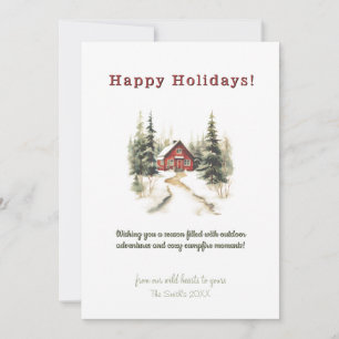 Winter Pine Tree Cabin Adventure Kerstvakantie Feestdagenkaart