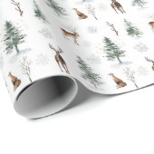 Winter Pine Tree Christmas Wrapping Paper, Herten Cadeaupapier (Rol Hoek)