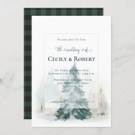 Winter Pine Tree en Buffalo Plaid Bruiloft Kaart