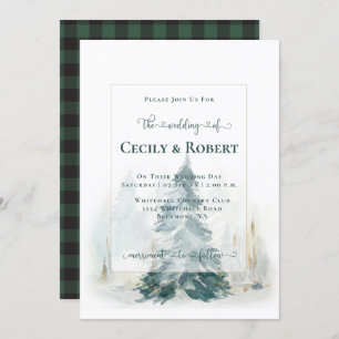 Winter Pine Tree en Buffalo Plaid Bruiloft Kaart
