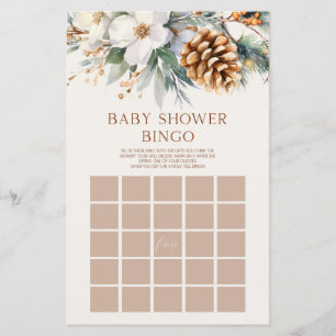 Winter Pine Tree Floral Bingo Baby shower spel