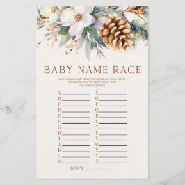 Winter Pine Tree Floral Naam Race Baby shower Game