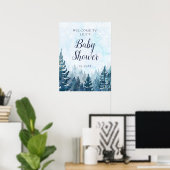 Winter Pine Tree Forest Baby shower Welkom Poster (Thuiskantoor)