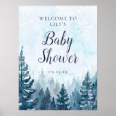 Winter Pine Tree Forest Baby shower Welkom Poster (Voorkant)