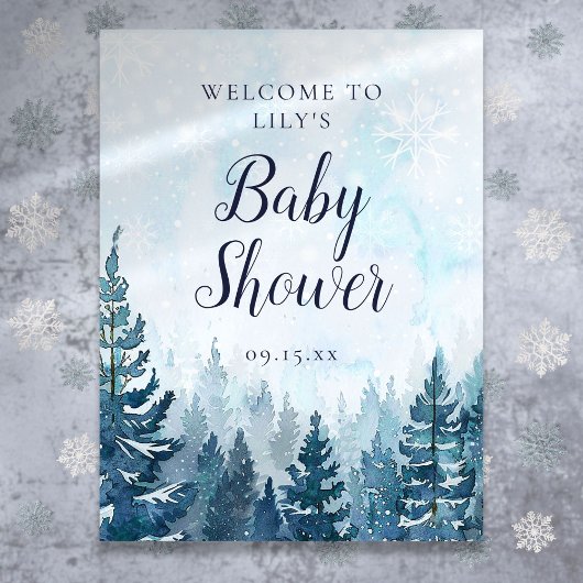 Winter Pine Tree Forest Baby shower Welkom Poster