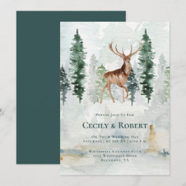 Winter Pine Tree Forest Deer Antlers Weddenschap Kaart