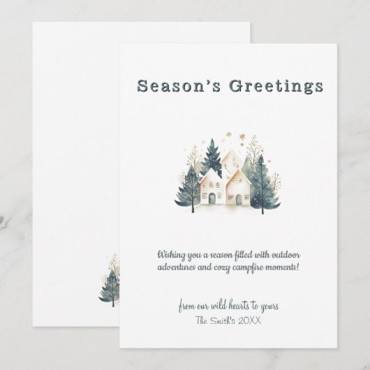 Winter Pine Tree Forest Kerstvakantie Zwart Feestdagenkaart (Voorkant / Achterkant)