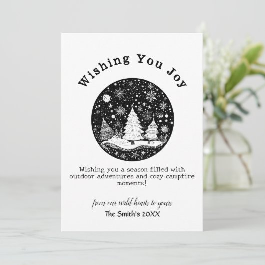Winter Pine Tree Forest Kerstvakantie Zwart Feestdagenkaart (Staand voorkant)